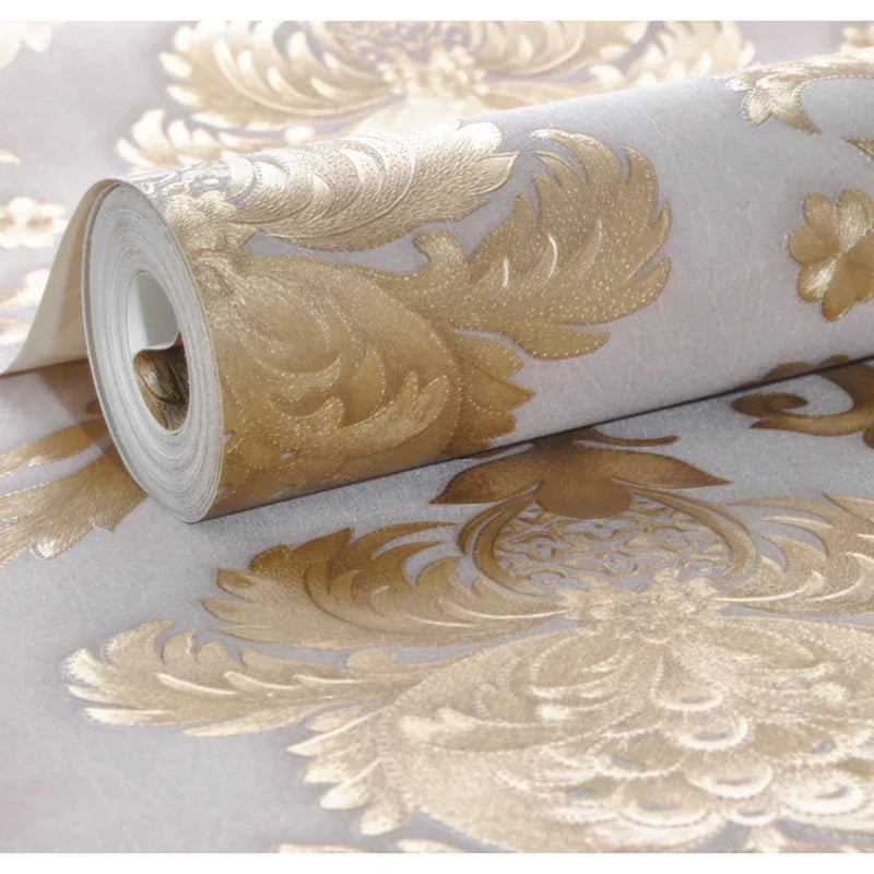 home & garden : Khaki Antiek Goud Damast Behang in van Pantino