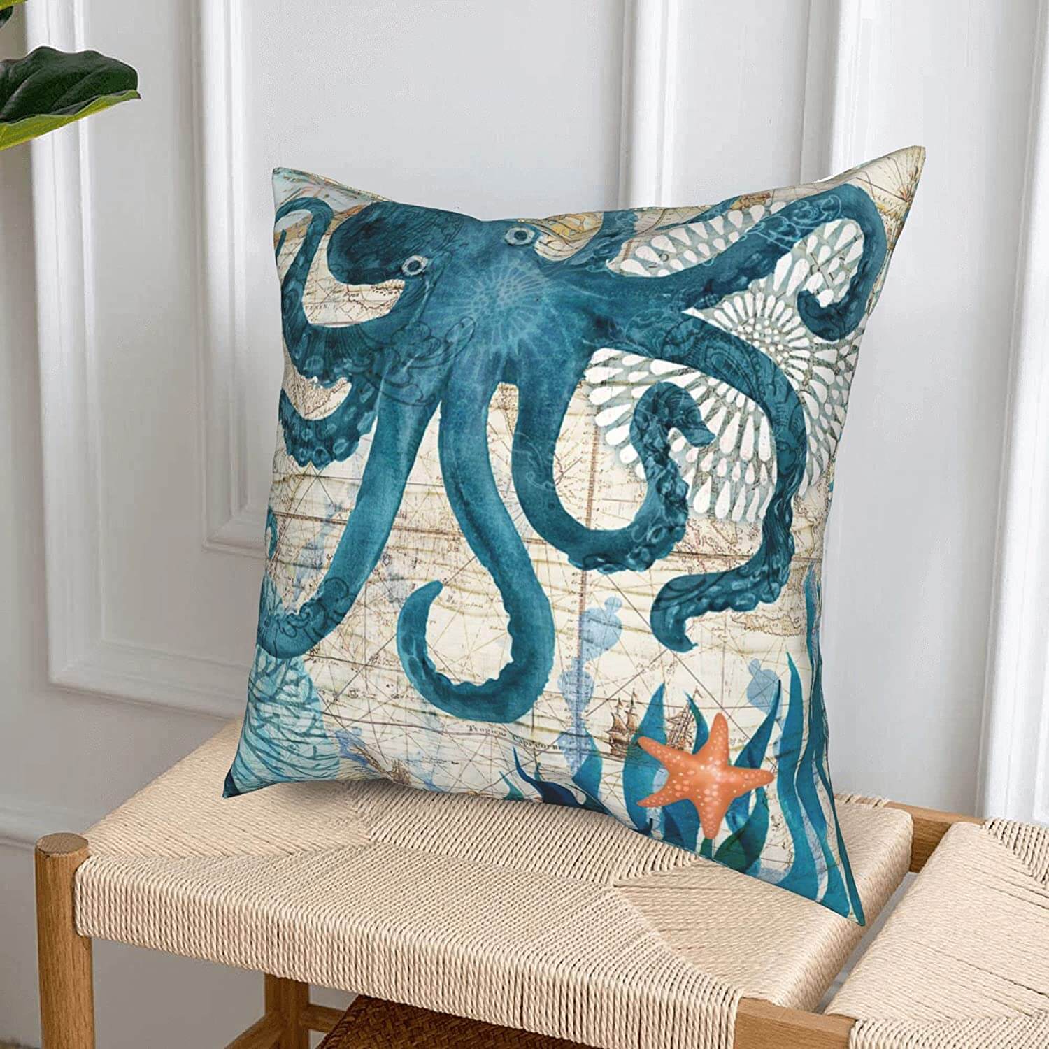 home & garden : Oceaan Thema Bedrukte Kussenovertrekken in Octopus 450mm x 450mm van Pantino