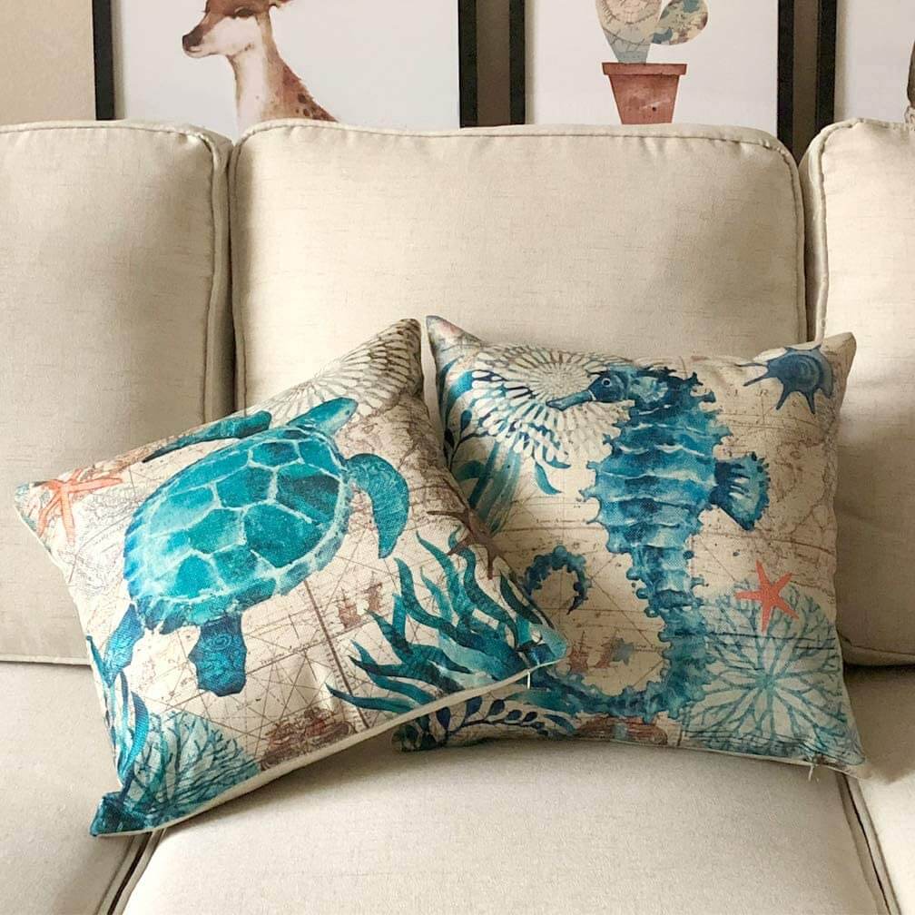 home & garden : Oceaan Thema Bedrukte Kussenovertrekken in Zeepaard 450mm x 450mm van Pantino