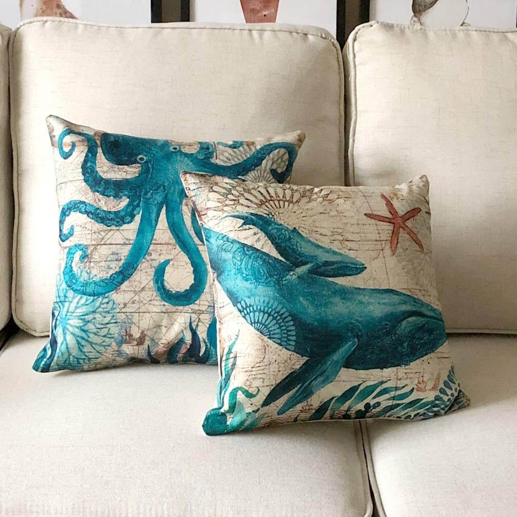 home & garden : Oceaan Thema Bedrukte Kussenovertrekken in Walvis 450mm x 450mm van Pantino