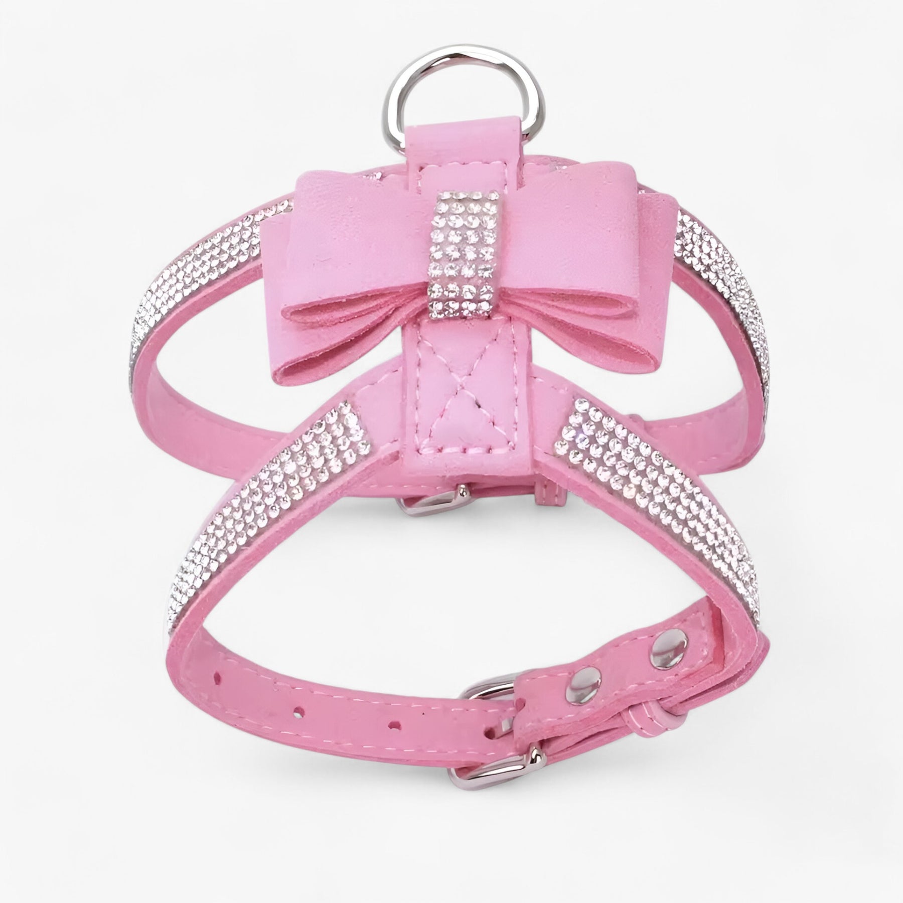 pets : Bella | Fluwelen Leren Harnas met Strik en Strass in Roze van Pantinoshop
