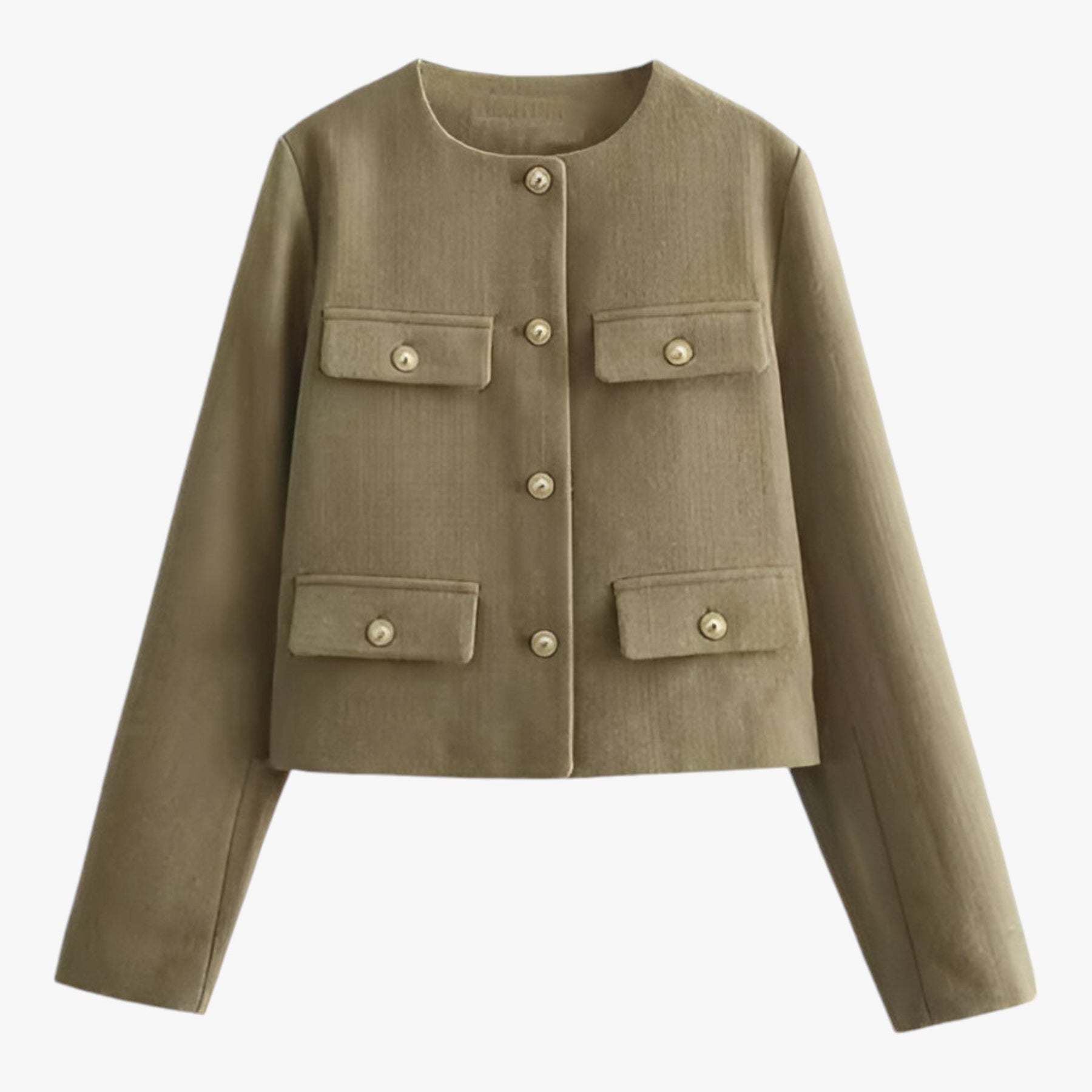 men's fashion : Isabelle | Crop-Jacke van Tweed - Elegante Franje-details voor de Herfst in Donkerolijf van Pantino