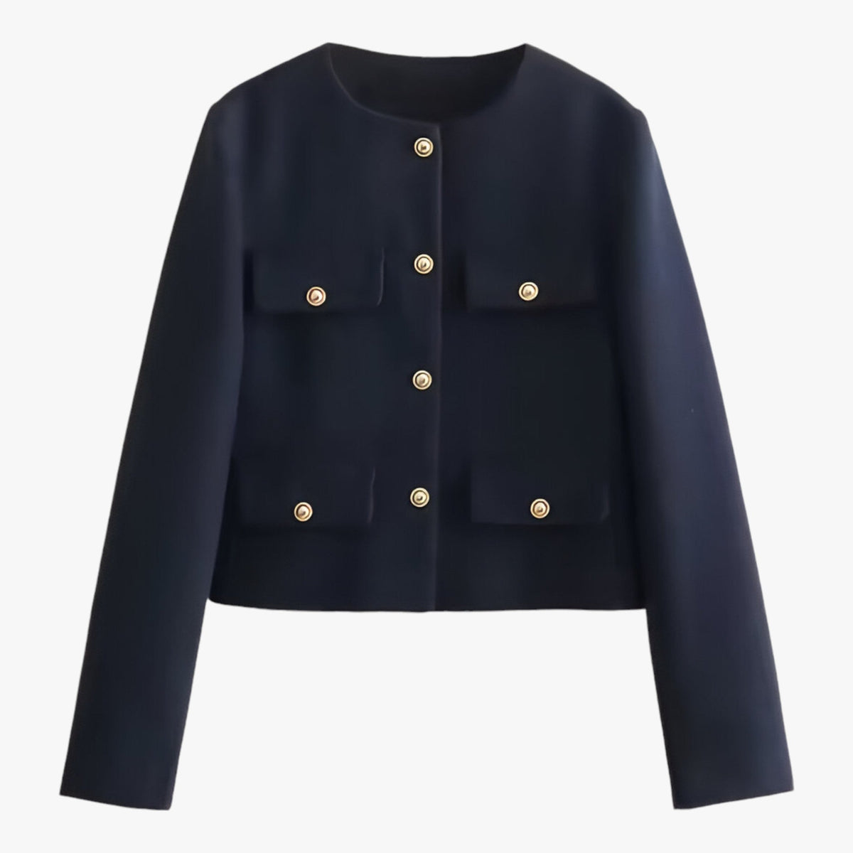 men's fashion : Isabelle | Crop-Jacke van Tweed - Elegante Franje-details voor de Herfst in Marine van Pantino