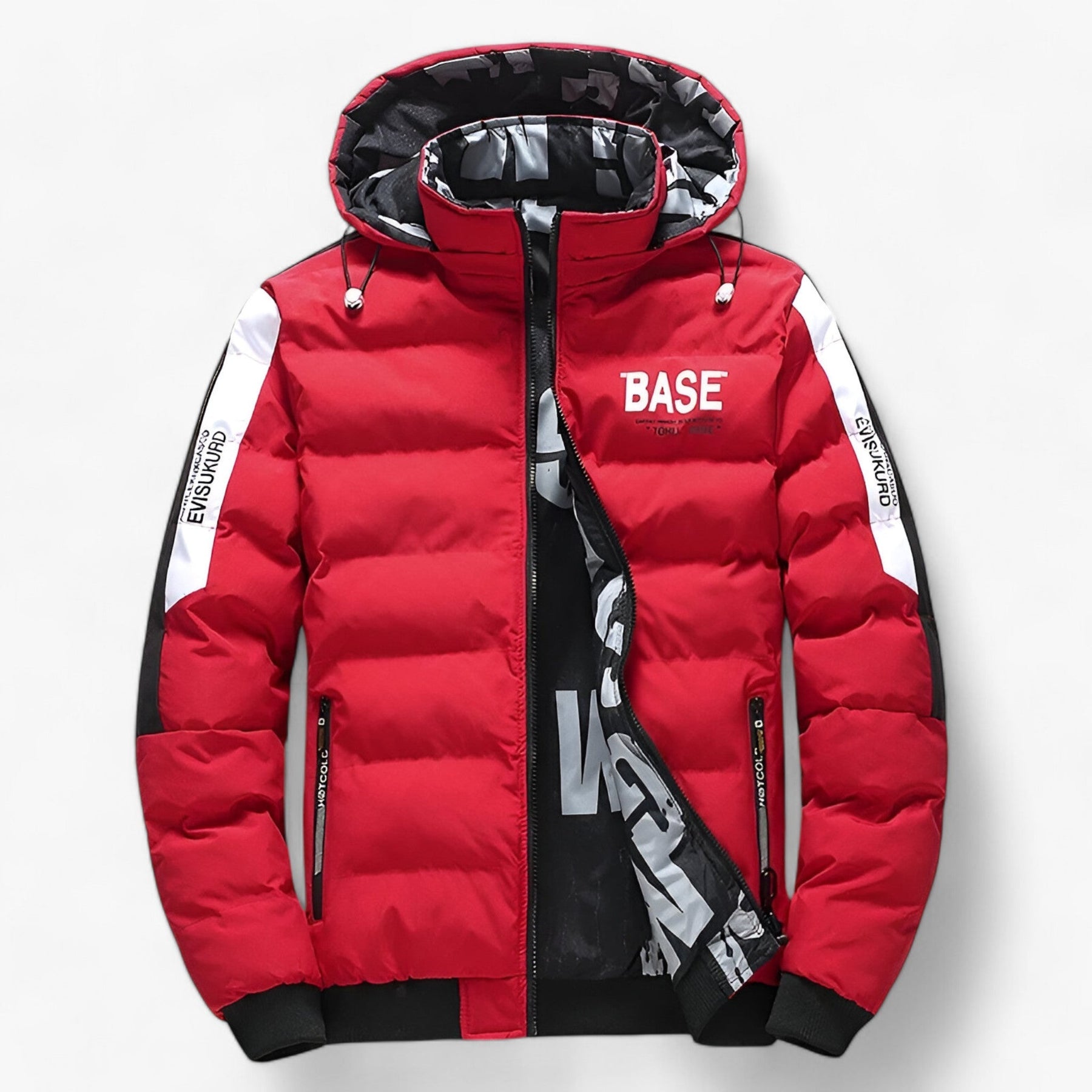 men's fashion : Nordi | Herenjacke Herfst-Winter - Warm, Comfortabel Omkeerbaar met Afneembare Kapuze in Rood van Pantino