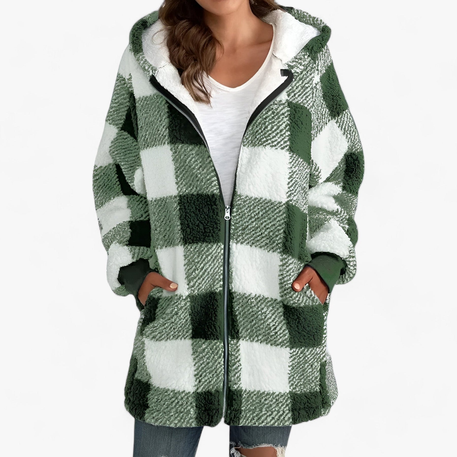 men's fashion : XIOMARA | Oversized Lange Jas met Capuchon voor Dames - Ultiem Comfort en Stijlvolle Warmte in Lichtgroen van Pantino