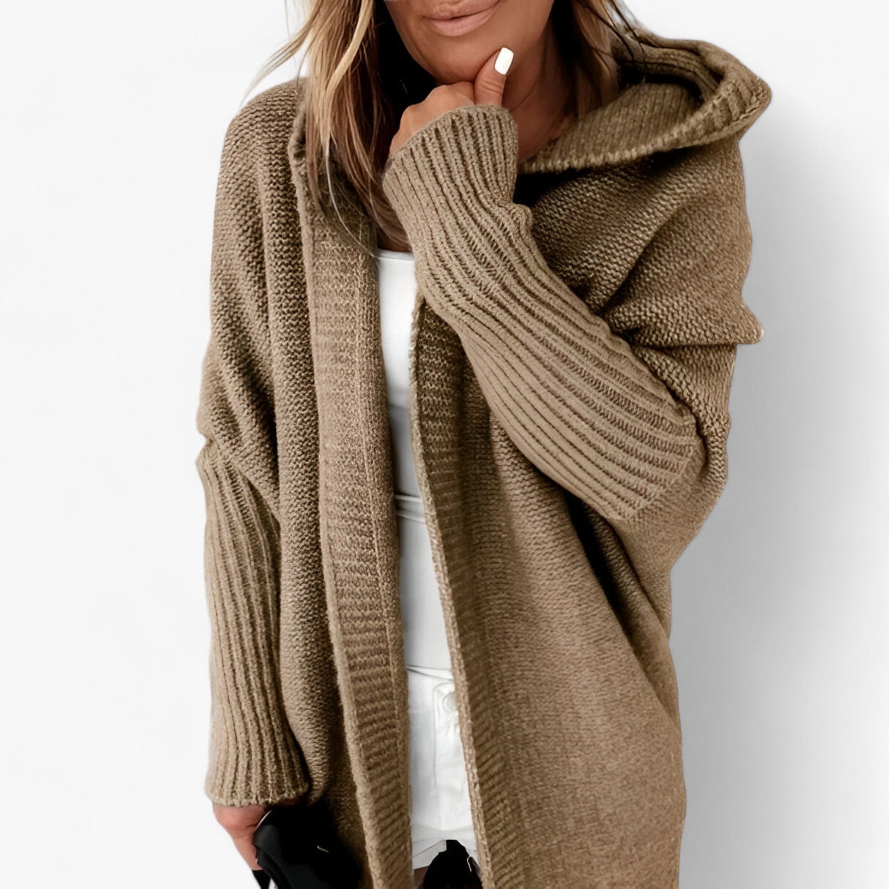 men's fashion : Imelia | Gebreide Hoodie Cardigan - Chic en Comfortabel voor de Herfst in Khaki van Pantinoshop