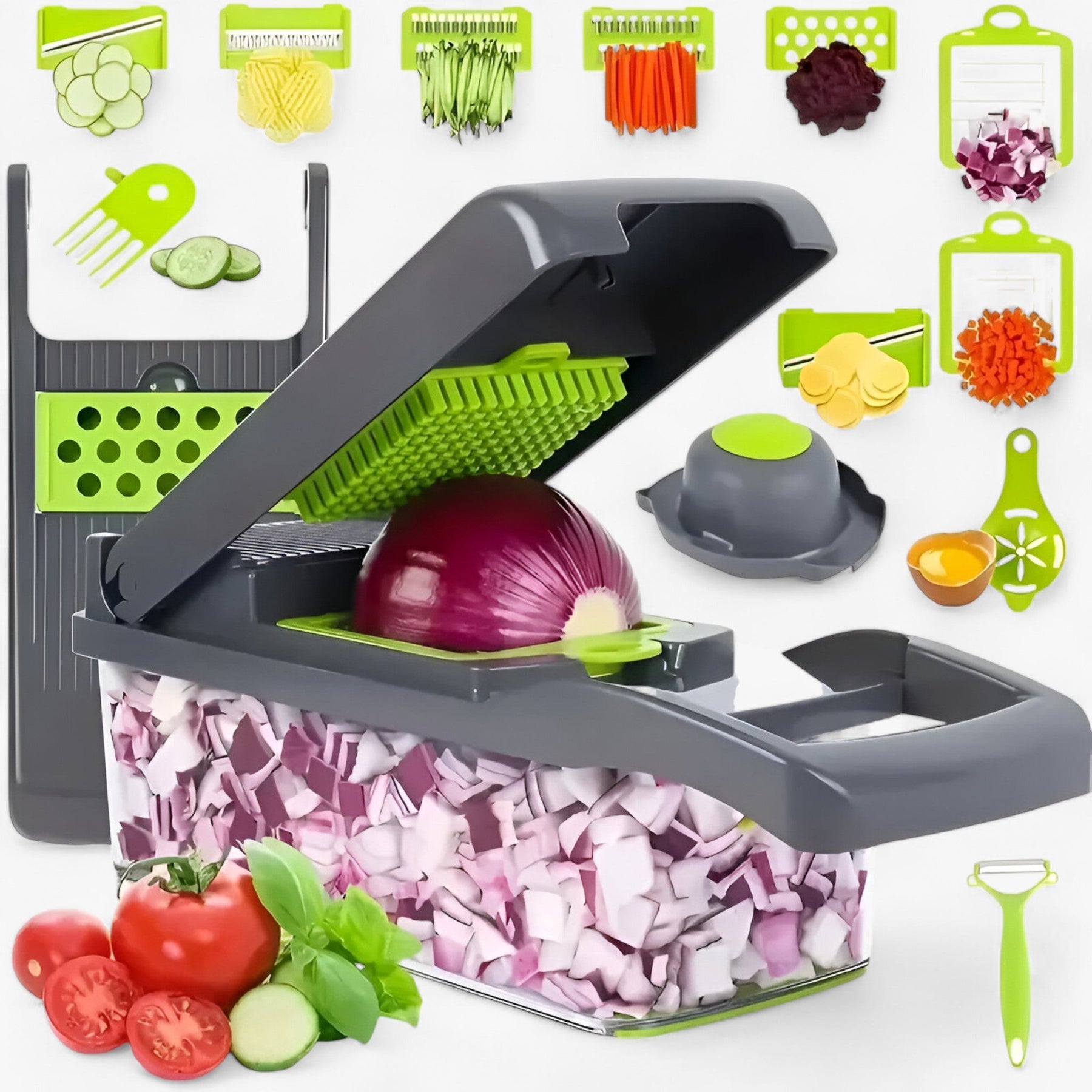 home & garden : Groentenschneider | Multifunctionele snijder en hakker in 16 in 1 grijs van Pantinoshop