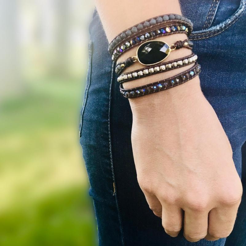 accessories : Onyx Maanlicht Beschermende Wikkelarmband in van Pantino