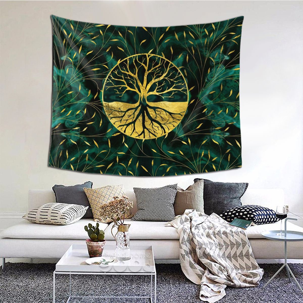 home & garden : Gouden Levensboom Malachiet-Design Wandkleed in van Pantino