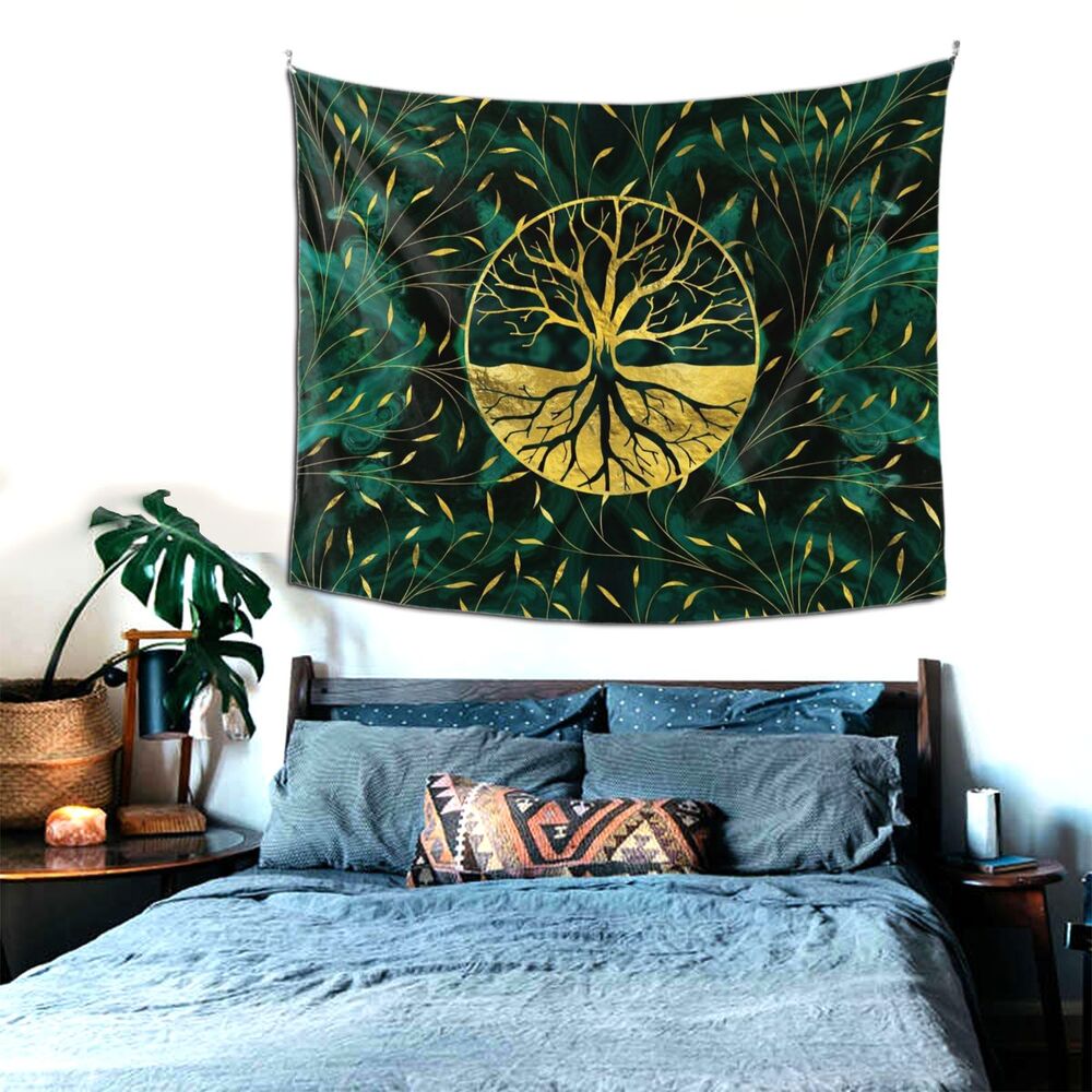 home & garden : Gouden Levensboom Malachiet-Design Wandkleed in van Pantino