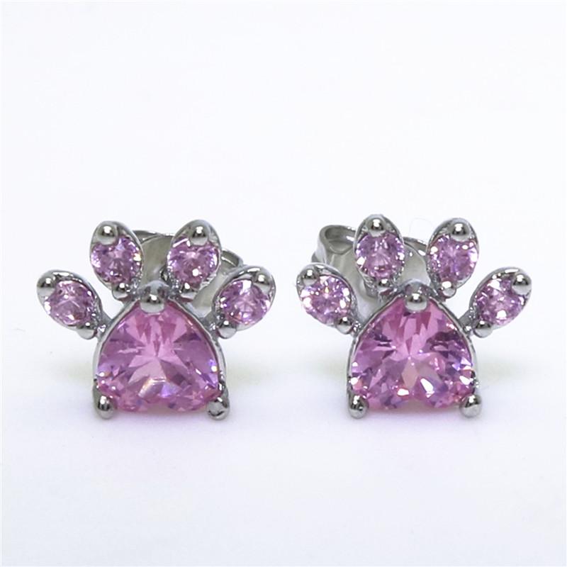 accessories : Rozekwarts Kattenpoot Oorbellen - Set van 1 paar in Zilver van Pantino