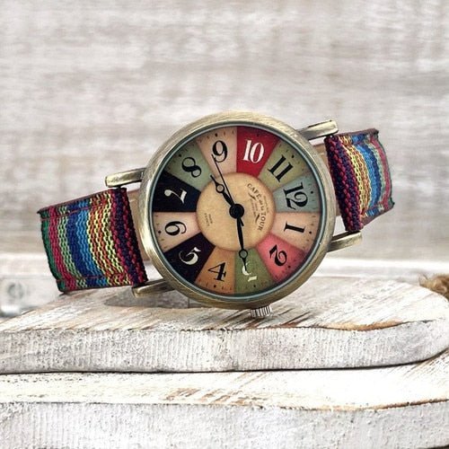 watches : Retro Horloge met Gekleurde Canvas Band in Blauw van Pantino