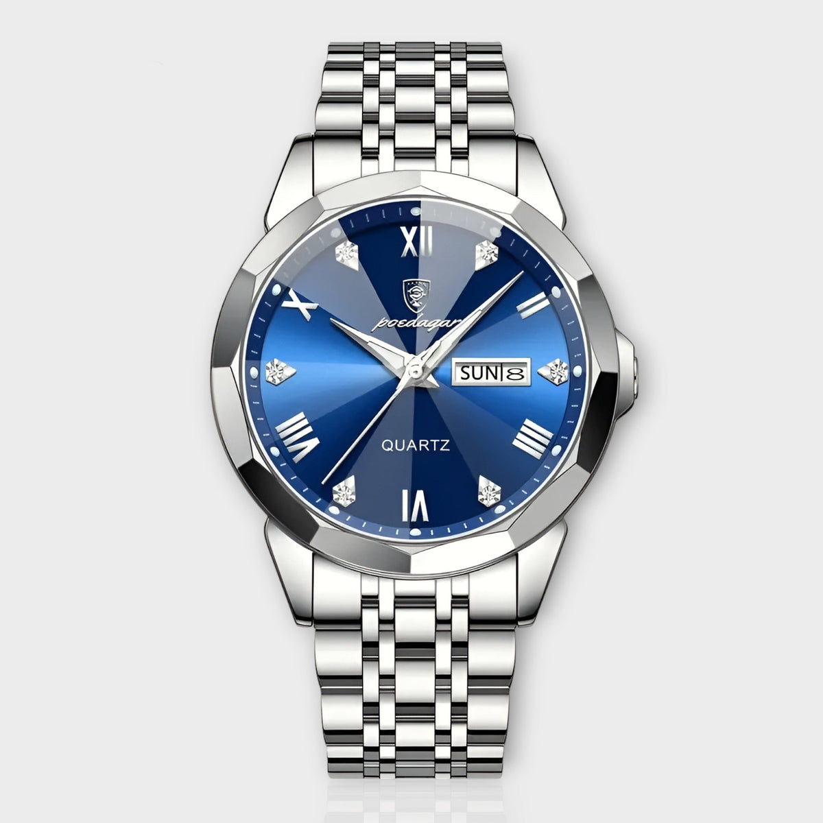 watches : Rhombus™ - Luxe herenhorloge in Zilver Blauw van Pantino