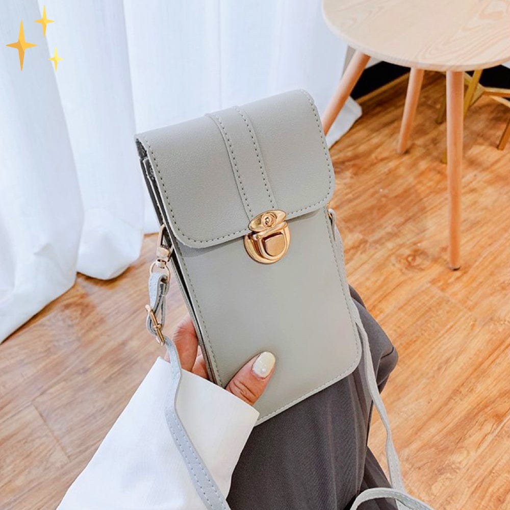 bags : Telefoontasje met Touchscreen over Schouder van Veganistisch Leer in Lichtgrijs van Pantino