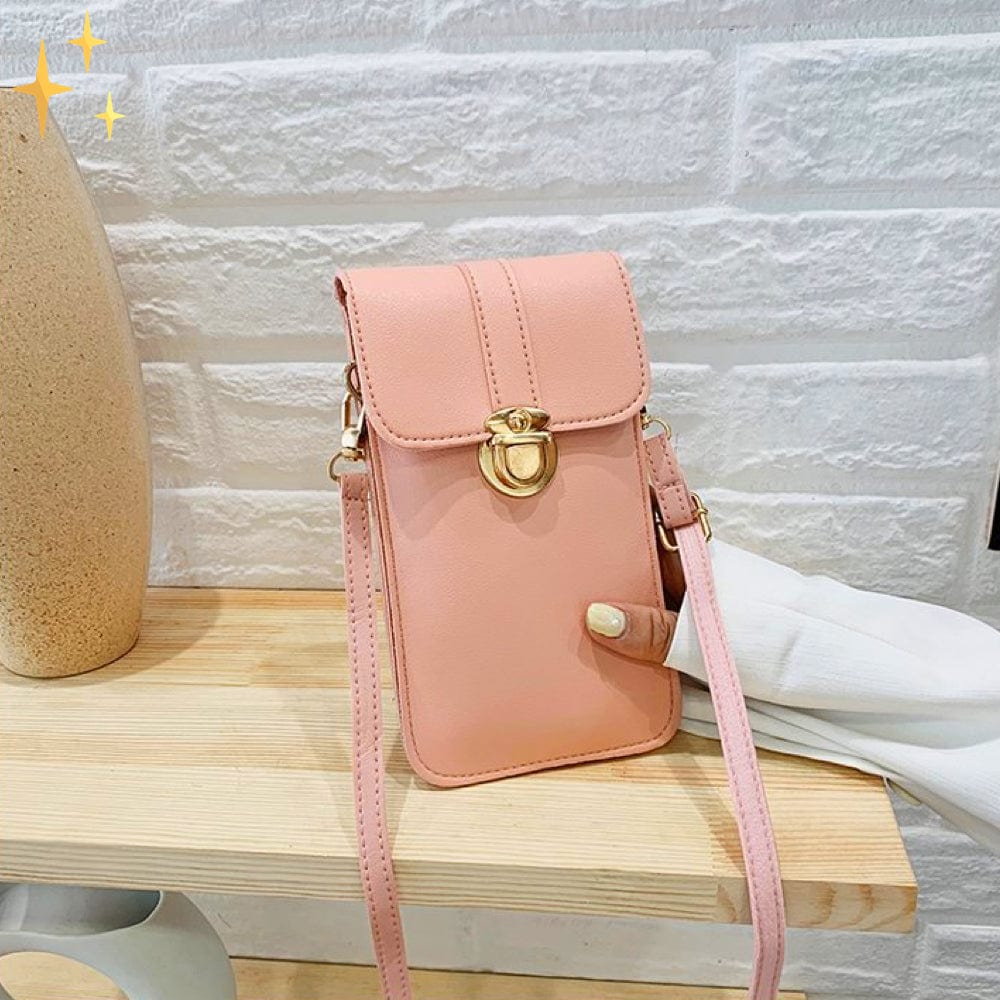 bags : Telefoontasje met Touchscreen over Schouder van Veganistisch Leer in Zacht Roze van Pantino