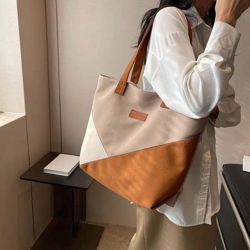 bags : Vintage Draagtas Met Kleurblokken in Khaki van Pantino