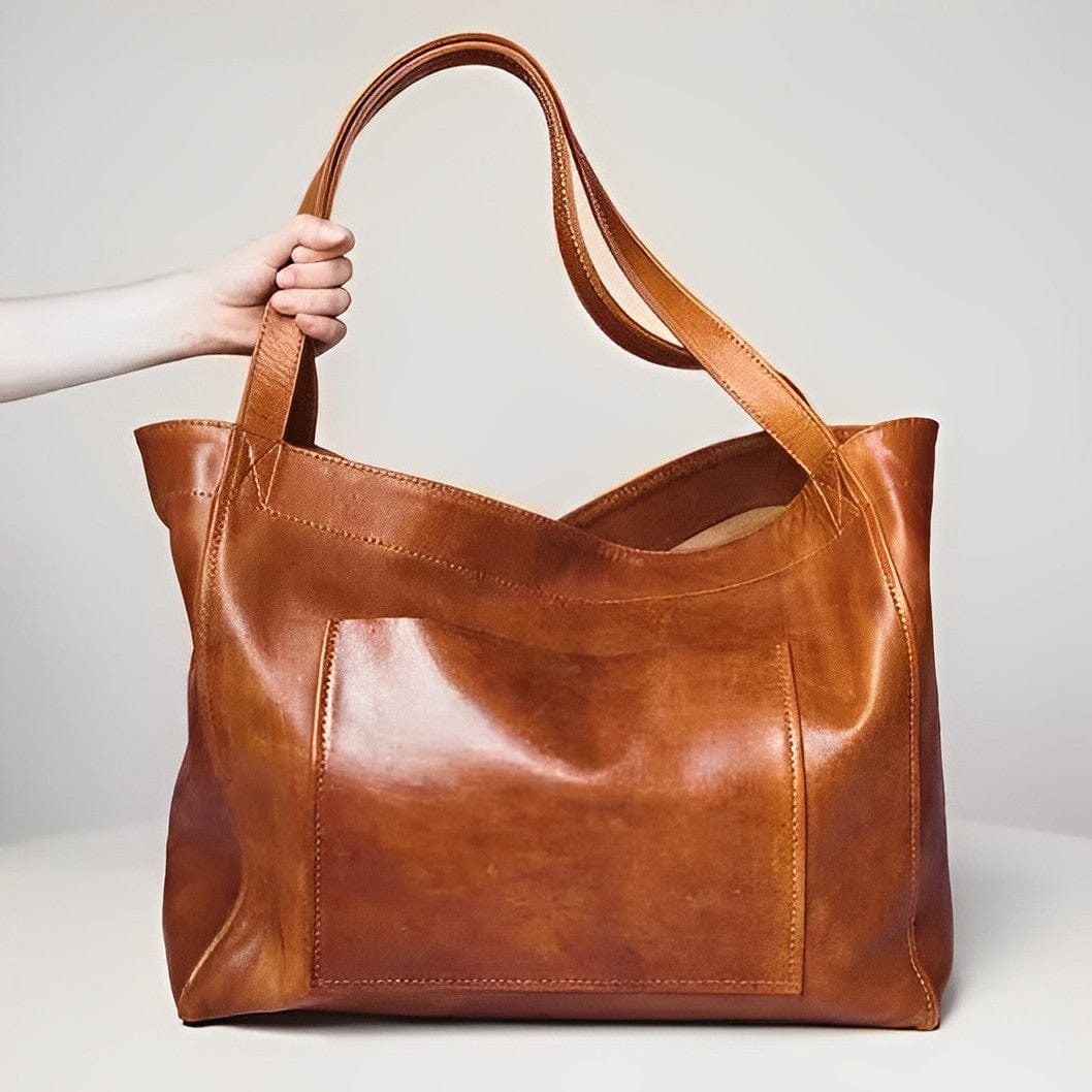 bags : Vintage leren schoudertas - Janna in Bruin van Pantino
