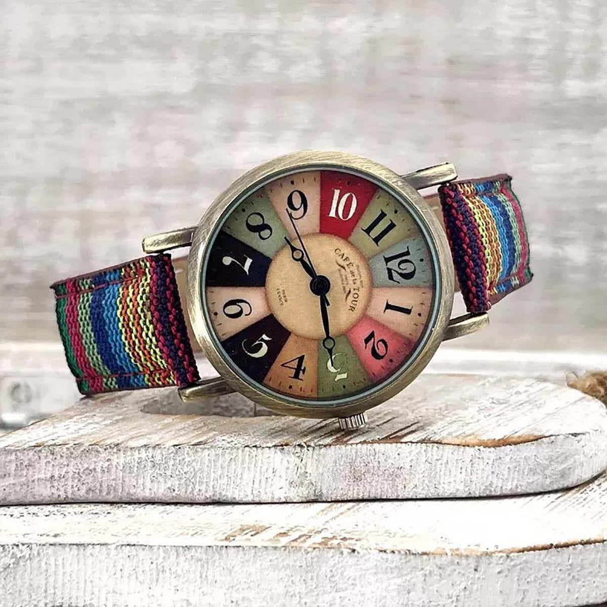 watches : Wise | Retro Horloge Met Denim Canvas Band in Regenboog van Pantino