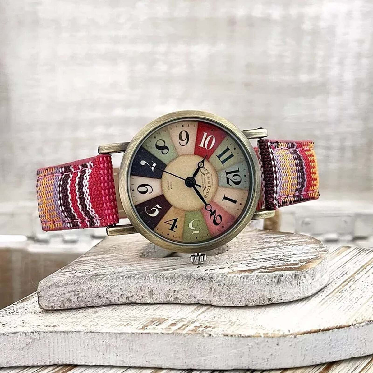 watches : Wise | Retro Horloge Met Denim Canvas Band in Roze Oranje van Pantino