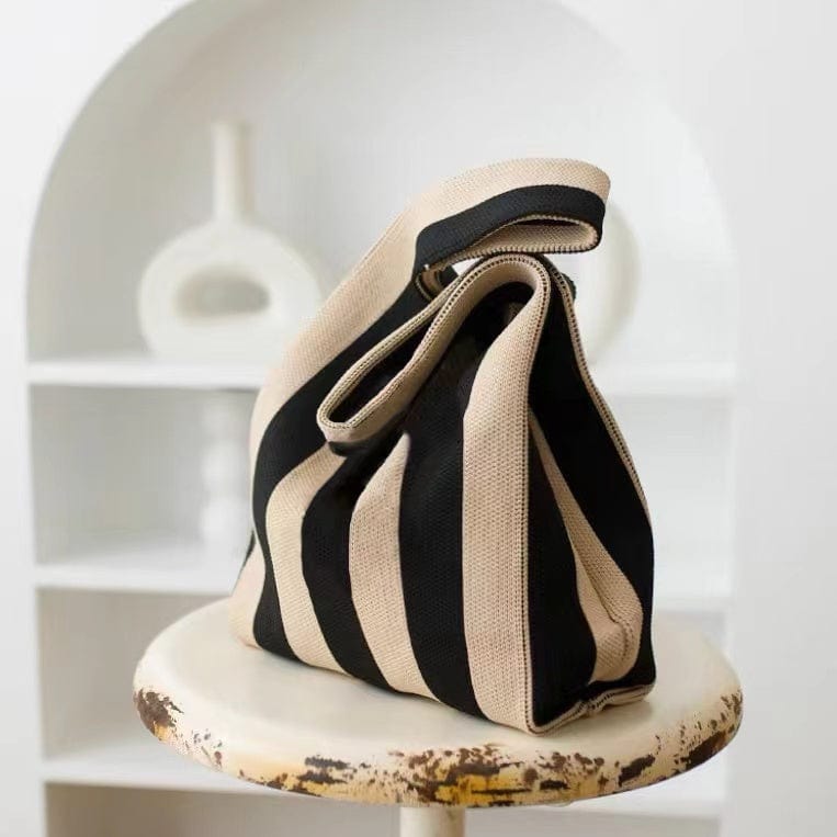 bags : WristBag - Gestreepte geweven draagtas in Zwarte koffie van Pantino