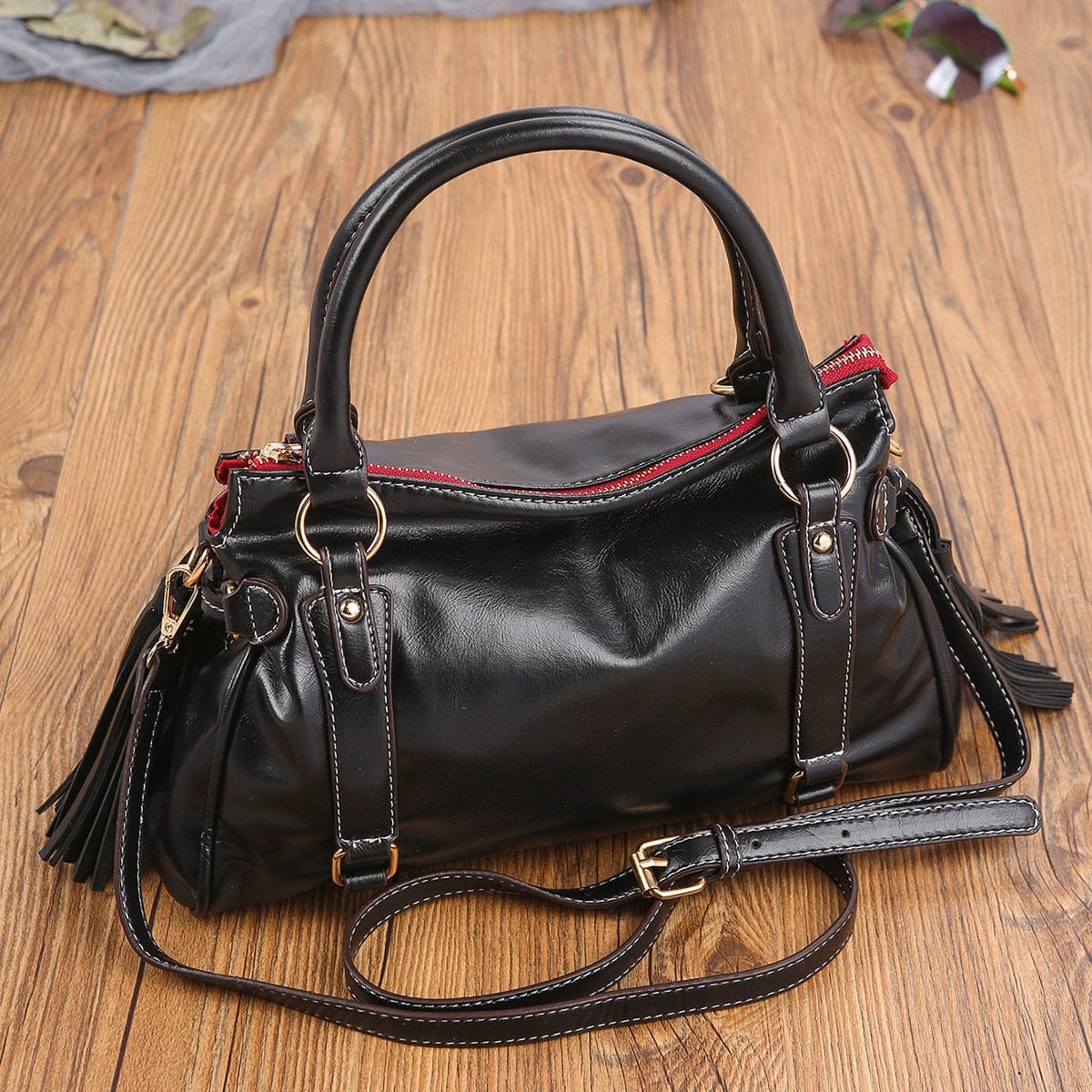 bags : Zacht lederen damestas in Zwart van Pantino