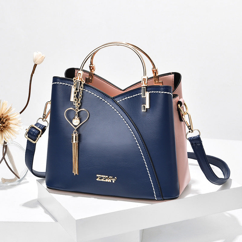 bags : Lolita Luxe Handtas in DonkerBlauw Roze van Pantino