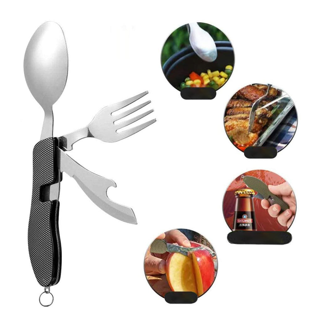 outdoor equipment : 4 in 1 Opvouwbaar bestek™ (1+1 GRATIS) in Zwart van Pantino