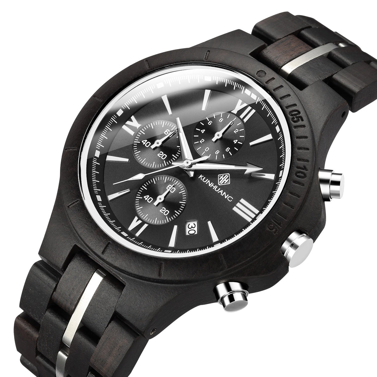 watches : Heren Houten Horloge in Zwarte sandaal van Pantino