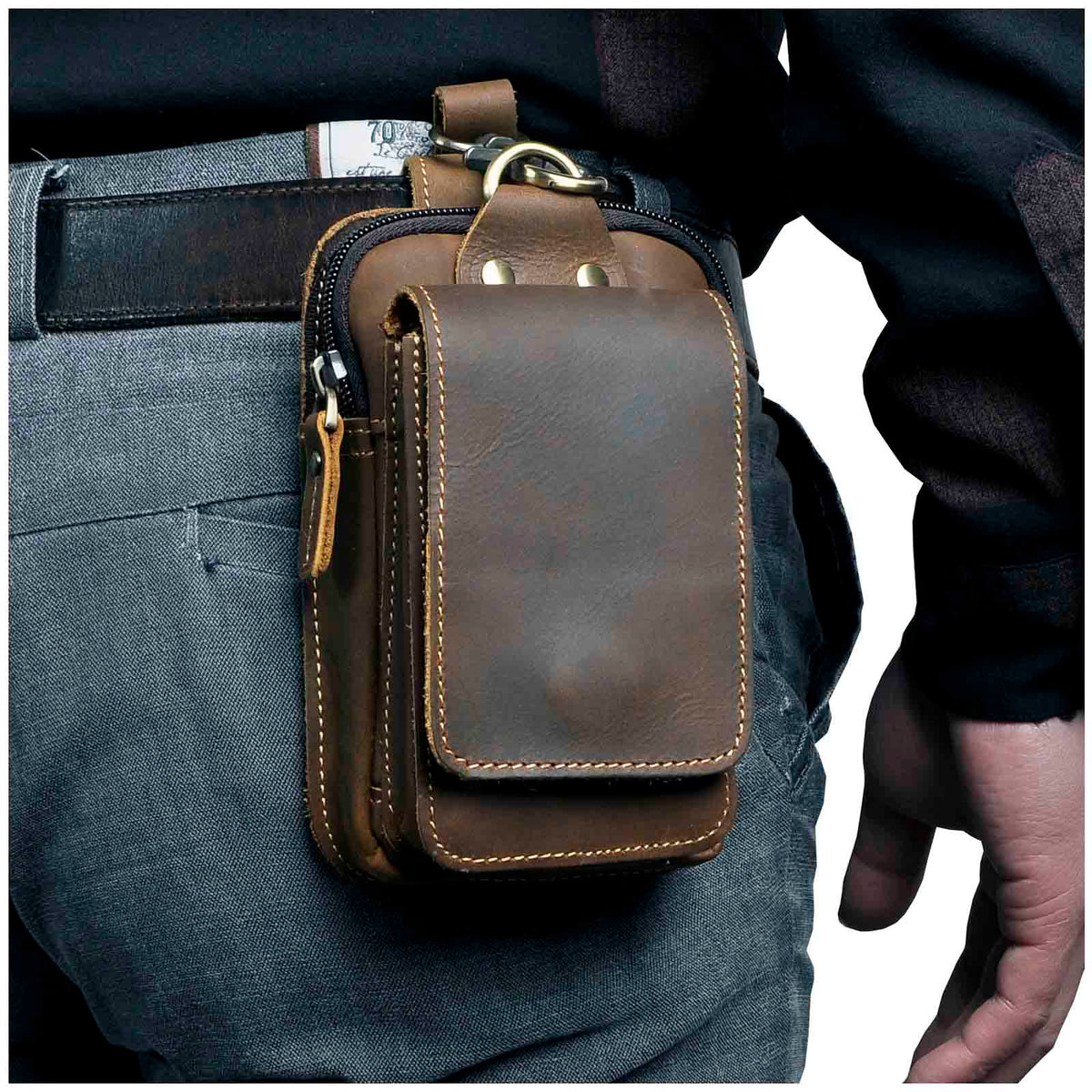 bags : Echt Lederen Heren Waist Bag in Donker bruin van Pantino