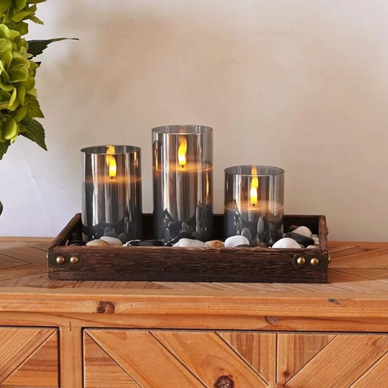 home & garden : LuminaGlow - Realistische kaarsenset in Grijs van Pantino