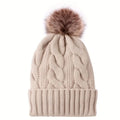Warme Muts met Bontbal Dames - Beige