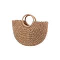Borsa da spiaggia beige da donna - Coulisse in paglia intrecciata a mano bohemien - Paglia