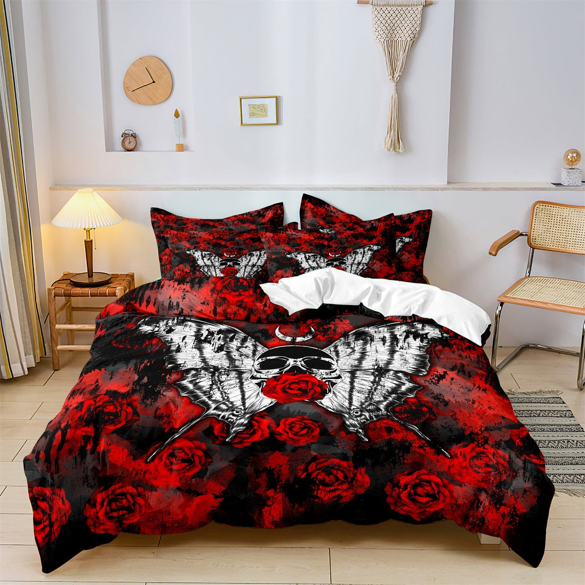 Luxe Layers - Hard Rock Rose Skull Dekbedovertrek Beddengoed Set - EU King - Home & Garden - Pantino