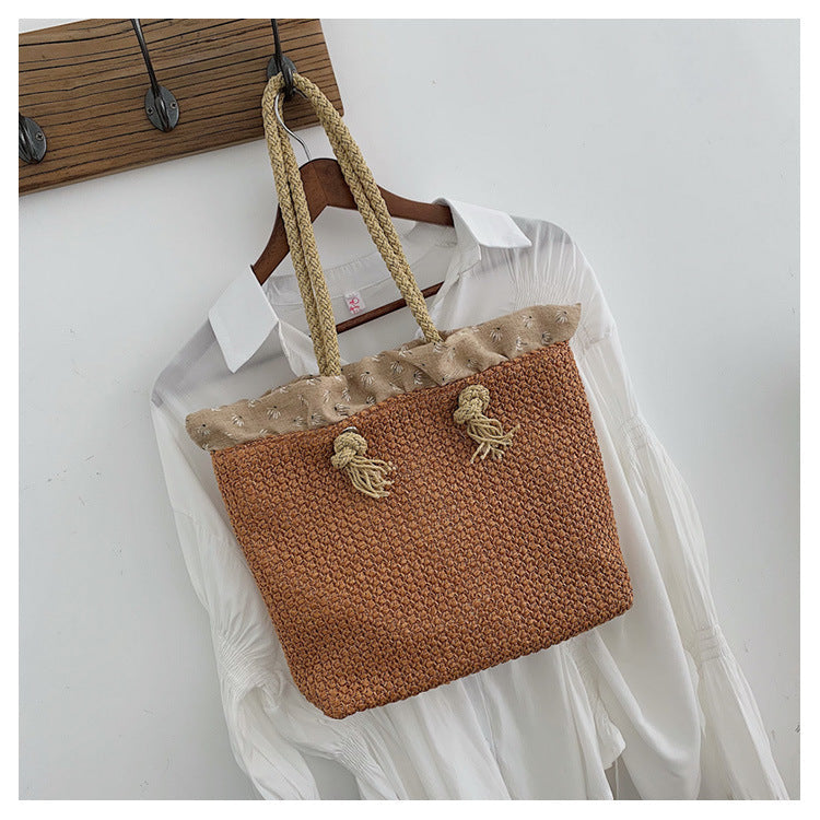 Veala | Geweven draagtas - Zomertas - Bruin - Beach bag - Pantino