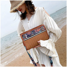 bags : Strandtas Khaki - Retro Etnische Wind - SeaSide Chic in Bruin 28X18X6cm van Pantino