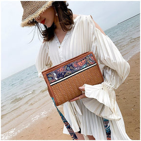 Veala | Retro Etnische Wind Strandtas - SeaSide Chic - Bruin 28X18X6cm - Beach bag - Pantino