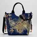 Borsa a Mano Donna - Set di Borse Multiuso in Canvas con Ricamo Pavone Squisito