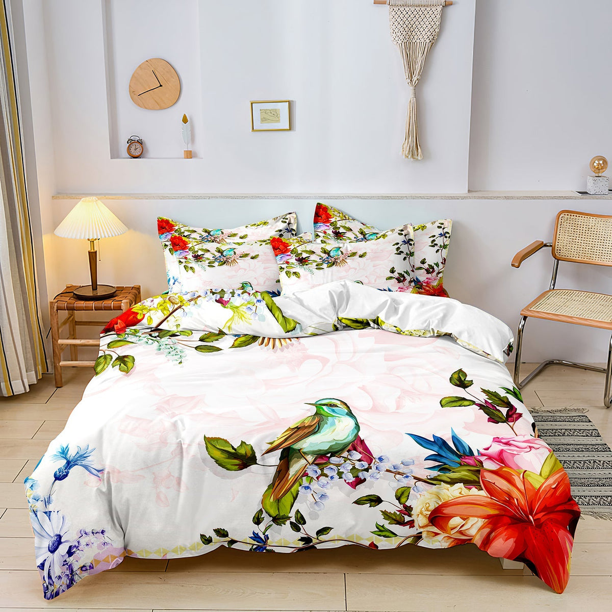 Luxe Layers - Bloemen Vogel Gedrukte Beddengoed Set Dekbedovertrek Doona - EU King - Home & Garden - Pantino