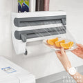 Ayuda de cocina 4 en 1 beige - soporte y organizador para rollos de papel de cocina - plástico