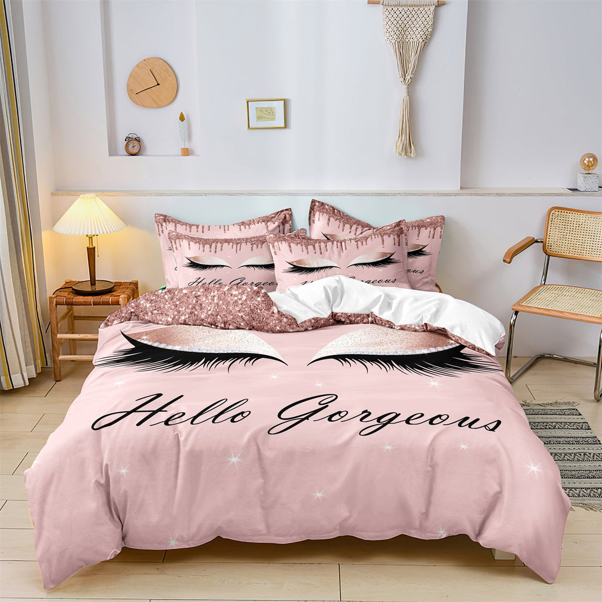 Luxe Layers - Hello Gorgeous Oog Wimper Gedrukte Dekbedovertrek Beddengoed Set - - Home & Garden - Pantino