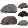 Baret til mænd sort - Retrokasket med otte paneler i sildebens-tweed, casual stribet