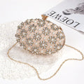 Clutch floral para mujer dorado - Decorado con perlas y cristales - Tela