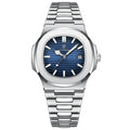 Reloj de hombre plateado 40mm - Clásico de acero inoxidable con fecha, cristal mineral y resistente al agua