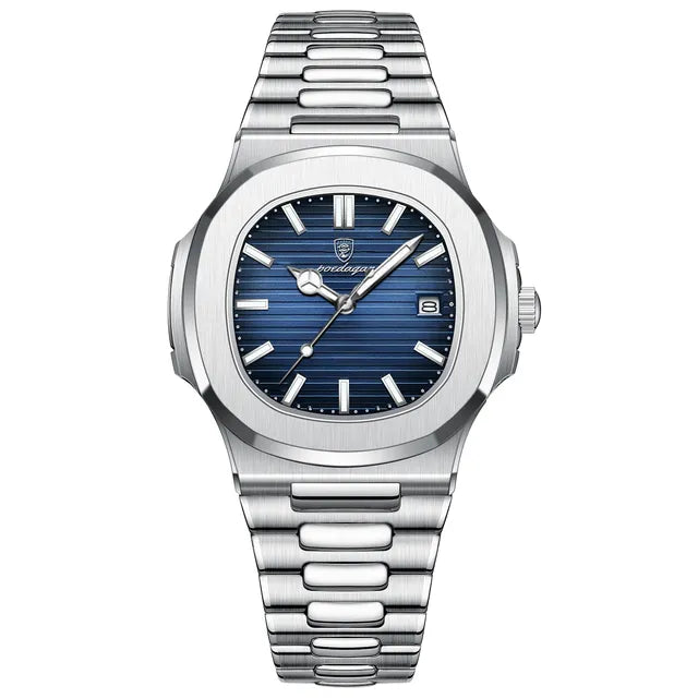 Warren | Elegante Klassieke Horloge in Roestvrij Staal - Zilver Blauw - Warren | Klassisk ur i rustfrit stål - Pantinoshop