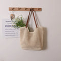 Skuldertaske Dame Beige - Vintage Boheme Halm med Udhulet Design