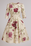 Midi-jurk met bloemenprint en 3/4-mouwen Dames