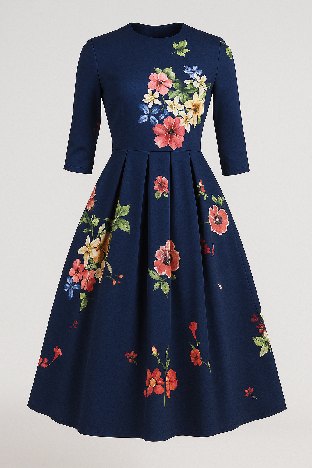 Midi-jurk met bloemenprint en 3/4-mouwen Dames