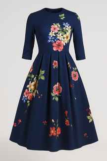 Midi-jurk met bloemenprint en 3/4-mouwen Dames