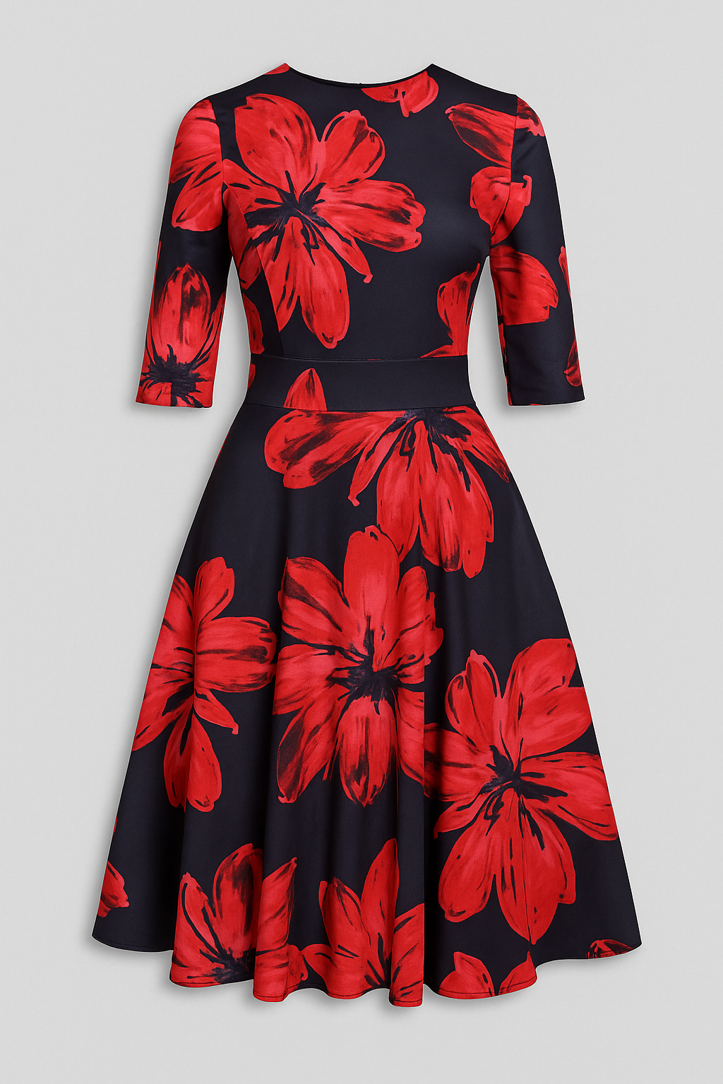 Midi-jurk met bloemenprint en 3/4-mouwen Dames