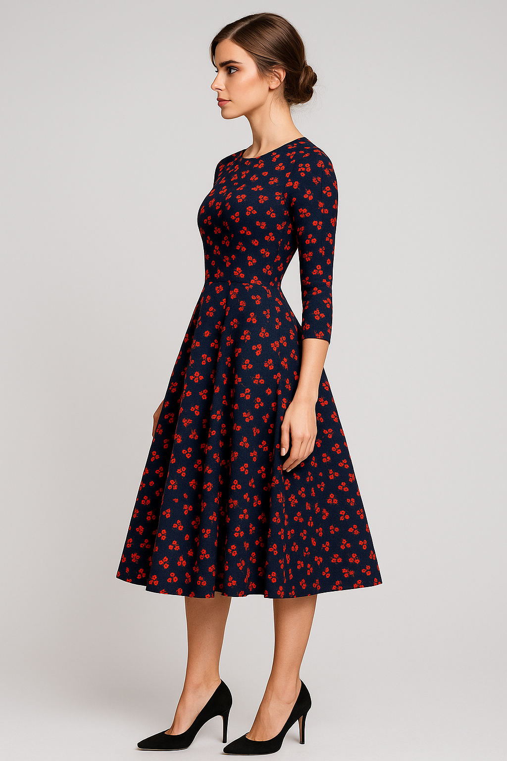Midi-jurk met bloemenprint en 3/4-mouwen Dames